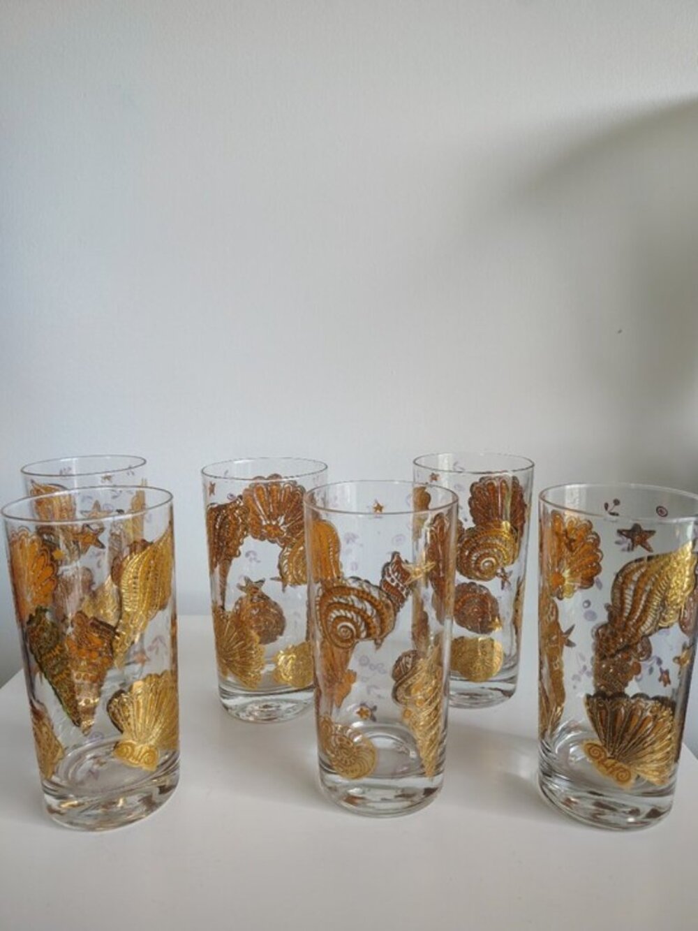 Culver Vintage Mid-Century Seashells 22K Gold Gilt Highball Glasses Set of 6 - Picture 8 of 8